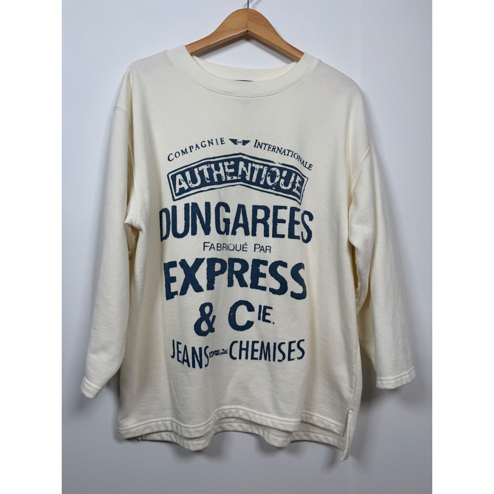 90s EXP Jeans Express Sweatshirt Ivory Retro Women L VTG Western Granola Cabin